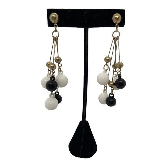 Vintage Jewelry - Vintage Mod Atomic Boho Hippie Black White Dangling Large Statement Earr…